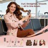 Youbella Cordless Hair Curling Iron Brush, Portable Travel Hair Curler, Mini 1.5″ Heated Round Brush, 3-in-1 USB Rechargeable Straightening Wand for Styling & Smoothing, 200 Million Ionic Care, Pink