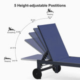PURPLE LEAF Patio Chaise Lounge with Wheels, Fade-Resistant, Navy