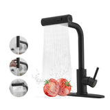 Black Kitchen Faucets with Pull Down Sprayer,Waterfall Kitchen Sink Faucet,Commercial Utility Stainless Steel Kitchen Faucets,Single Handle Kitchen Sink Faucet with Pull Down Sprayer for 3 Function