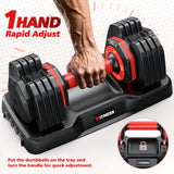 Rendpas Adjustable Dumbbells Set of 2, 5 in 1 Free Select Weight Dumbbell Set with Anti-Slip Texture Handle, Weight Set for Home & Gym, Suit Both Men and Women, Red, 25 Lb, 2 Pcs