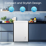 Anypro Chest Freezer 5.0 Cu.Ft, FreeStanding Top Door Compact Small Deep Mini Freezer with Removable Baskets, 7 Adjustable Temperatures for Garage Dorm Apartment RV Kitchen Business, White