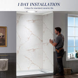 Woodbridge 60" W x 96" H 3-Piece Solid Surface Tile Tub and Shower Wall Panel Surround Kit in Beige Marble with Soft Brown Veining