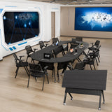 Flip Top Mobile Conference Table, Modular Rectangular & Fan-Shaped, Black Brown White, for Office Classroom Training