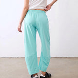 SeeLuNa Women Barrel Travel Pants Elastic Waistband Tapered Leg Baggy Mid Rise Work Trousers Lounge Pant with Pockets(Mint-Green,L)