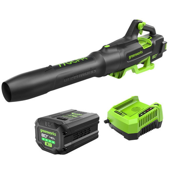 Greenworks 80V 770 CFM Cordless Leaf Blower, 4.0Ah Battery and Rapid Charger