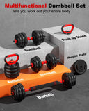 UNNMIIY Adjustable Dumbbells, 20/30/45/70/90lbs Free Weight Set with Connector,5 in1 Dumbbells Set Used as Barbell, Kettlebells, Push up Stand, Fitness Exercises
