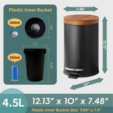 SunnyPoint Elite Bamboo Lid 4.5 Liter / 1.2 Gallon Round Trash Can with Plastic Inner Bucket; Bathroom