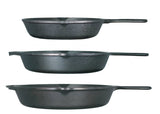 Lodge Seasoned Cast Iron 3 Skillet Bundle. 12 Inches and 10.25 Inches with 8 Inch Set of 3 Cast Iron Frying Pans
