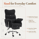 Dowinx Big and Tall Office Chair, Ergonomic Desk Chair with Thick Cushion, Wide Seat & Armrests Computer Gaming Chair,High Back Reclining Teddy Fleece Criss Cross Chair with Foot Rest, Black