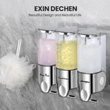 Shampoo and Conditioner Dispenser,Dispensers for The Shower,Shower Soap Dispenser 3 Chamber No Drill,Shampoo Conditioner Body Wash Dispenser (Triple x 17.6 oz,Clear)
