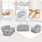 MOOLSUN Living Room Furniture Set Corduroy Recliner Compartments and Cup Holders Reclining for Home Theater/Office（A-Grey White Microfiber,3 piece Set）