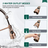 Akicon Antique Copper Pre-Rinse Spring Kitchen Faucet, Single Level Solid Brass Kitchen Sink Faucets with Pull Down Sprayer