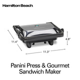 Hamilton Beach Panini Press Sandwich Maker & Electric Indoor Grill with Locking Lid, Opens Wide to Fit Any Thickness for Quesadillas, Burgers & More, Nonstick 8" x 10" Grids, Chrome (25460MNA)