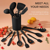 Silicone Cooking Utensil Set, Homikit 15pcs Kitchen Utensils with Holder for Nonstick Cookware, Heat Resistant Nontoxic-Black