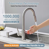 TOYWIA Touchless Kitchen Faucets with Pull Down Sprayer and Soap Dispenser, Brushed Nickel Smart Motion Sensor Stainless Steel Sink Faucet, 1 or 3 Hole Deck Plate Mount for RV, Bar, Outdoor