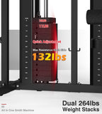 DONOW Smith Machine with Weight Stacks, Power Cage Home Gym System with LAT Pulldown Cable Crossover Multi-Functional Trainer with Dual Pulley System with Weight Bench Cast Iron Weight Plates 240lbs
