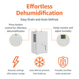 Amazon Basics 50-Pint Large Dehumidifier with Humidity Control, Timer, Auto-Defrost, Overflow Protection, Energy Star Certified, Washable Filter for Rooms up to 4000 SFT, White