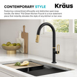 KRAUS Vetra 2-Function Single Handle Pull Down Kitchen Faucet in Spot-Free Brushed Brass/Matte Black, KPF-2850SFBBMB