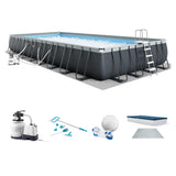 INTEX Ultra XTR 32 ft x 16 ft 52 in Above Ground Pool Set, Rectangular Swimming Pool with Sand Pump, Saltwater System, Maintenance Kit, & Volleyball Game