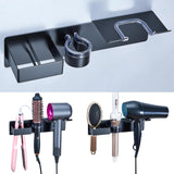 Oukimly Hair Dryer Holder Wall Mount Curling Iron Holder Flat Iron Holder, Blow Dryer Holder Wall, 3 in 1 Bathroom Hair Tool Organizer Rack for Universal Hairdryer Straightener Curlings (Black)