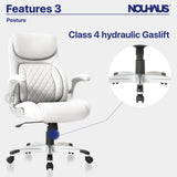 Nouhaus +Posture Ergonomic PU Leather Office Chair. Click5 Lumbar Support with FlipAdjust Armrests. Modern Executive Chair and Computer Desk Chair (White)
