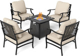 MIXPATIO 5-Piece Metal Patio Conversation Set, 28-Inch Fire Pit Table
