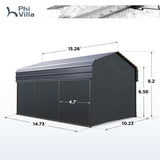 PHI VILLA 10x15 Carport, Metal Carports Canopy with Sidewalls Heavy Duty