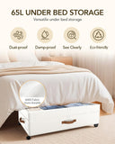 Megapuxin Under Bed Storage with Wheels, 10 inches Under Bed Storage Containers, 65L XXL Large Adjustable Underbed with Lids, Rolling Underbed Storage bins for Shoes, Clothes, Blankets, White