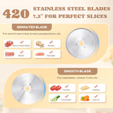 Moongiantgo Electric Meat Slicer 220W, 1-20mm Adjustable Thickness Deli Food Slicer with 2 Removable 7.3" Stainless Steel Blade, Removable Food Platform, Cheese Fruit Bread Slicer for Home,110V