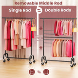 LZNIOZ Heavy Duty Clothes Rack, 78.35" Rolling Clothing Rack for Hanging Clothes with Lockable Wheels, 6-Level Adjustable Double Rod Garment Rack for Bedroom, Laundry, Clothing Store, Black
