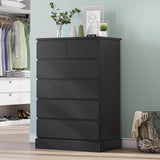 DICTAC Black Tall Dresser for Bedroom with 6 Drawers, 43.9" Tall Dressers & Chests of Drawers, Modern Wood Closet Organizer and Storage Cabinet, Large Vertical Dresser for Bedroom, Closet, Hallway