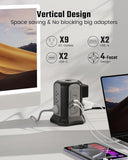 Power Strip Tower Surge Protector Desktop Charging Station, 10 Ft Extension Cord, 9 Outlets, 4 USB Ports Black SUPERDANNY