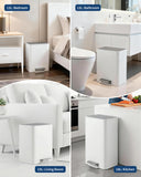 Garvee Space-Saving Bathroom Trash Can, 3.4 Gallon Small Trash Can with Soft-Close Lid, Foot Pedal & Removable Inner Bucket, Rectangular Stainless Steel Garbage Can for Home, Office, White