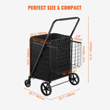 Folding Shopping Cart with Removable Waterproof Liner, 330LBS Large Capacity Jumbo Grocery Cart VEVOR