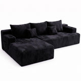 96.8" Boneless Couch Cloud Modular Sectional Sofa with L Shaped Chaise, Modern Comfy Corduroy Upholstered Deep Seat Couches Lounge with 5 Pillows for Living Room Bedroom(Black, Left Facing Chaise)