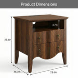 FUSUNBAO Set of 2 Nightstand with Charging Station, Vintage Bedside Table with 2 Fluted Drawers and Open Shelf, Rustic End Table with Power Outlet and USB Ports for Bedroom, Walnut