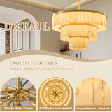 CEENWE D34.3 Round Alabaster Chandelier, 3-Tier Brass Marble High Ceiling Chandeliers, Modern Dining Room Chandeliers Living Room Light for Entryways, Foyer, Stair, Kitchen Gold(Include Bulbs)