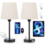 Mini Bedside Lamps for Bedrooms Set of 2 - Nightstand Bedroom Lamps with USB C Port and AC Outlet Charging, Dimmable Touch Small Bed Side Table Lamp, Black Night Stand Light for Kids/Guest Room