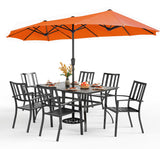 PHI VILLA 7 Pcs Patio Dining Set w/Umbrella&6 Stackable Chairs