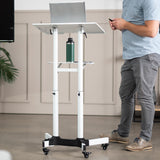 Mobile 24 x 16 inch Lectern Podium, Height Adjustable Steel Rolling Laptop Cart on Wheels
