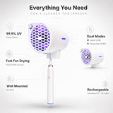 RILIZER UV Toothbrush Sanitizer Holder with Fan Drying, Wall Mounted UV Light Toothbrush Sterilizer, USB Rechargeable, Universal Fit for Electric & Manual Toothbrushes