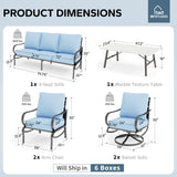 MFSTUDIO 6 Piece Metal Patio Furniture Set with Blue Cushion