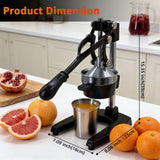 PYJJZU Manual Fruit Juicer Hand Press - Effortless Cast Iron Citrus Squeezer for Home - 304 Stainless Steel, Dishwasher Safe - Extract Fresh Juice from Pomegranate, Orange, Lemon - Non-Slip Base