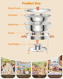 5QT Round Chafing Dish Buffet Set – Rose Gold Stainless Steel Catering Warmer with Dome Lid, Frame & Utensils – Stackable Food Server for Weddings, Parties, Dinners (Fuel or Ice Compatible), 2 Pcs.
