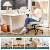 OLIXIS Criss Cross Chair with WOLIXIS Criss Cross Chair with Wheels Wide Cross Legged Office Desk Vanity Chairheels Wide Cross Legged Office Desk Vanity Chair Comfy Fabric Armless Adjustable Swivel for Home Computer Task Fabric Beige
