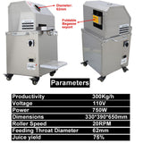 Sugar Cane Juicer Electric Sugarcane Press Vertical Sugar Cane Ginger Press Juicer Sugarcane Juice Extractor 3 Stainless Steel Rollers Juice Press Machine 300Kg/H with 2 Knives 110V HQHAOTWU