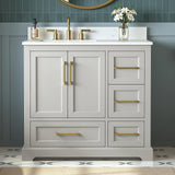 DELUXE LIVING 36 Inch Bathroom Vanity with Sink Combo, Solid Wood Frame with Mable Top & Backsplash, Fully-Assembled with Soft-Closing Doors & 4 Drawers, Greige