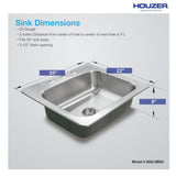 Houzer Stainless Steel 2522-8BS3-1 Glowtone Series Kitchen Sink - 25" Topmount Drop In Multipurpose Sink, Single Bowl Basin, 3 Hole, Ideal for Workstation, RV, Outdoor Kitchen, or Bar