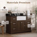 DELUXE LIVING 48" Bathroom Vanity with Sink, Fully Assembled, Walnut