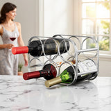 Buruis 6-Bottle Wine Rack, Modern Metal Countertop Wine Holder Stand for Kitchen, Pantry & Cabinet Storage, No Assembly Required, Silver
